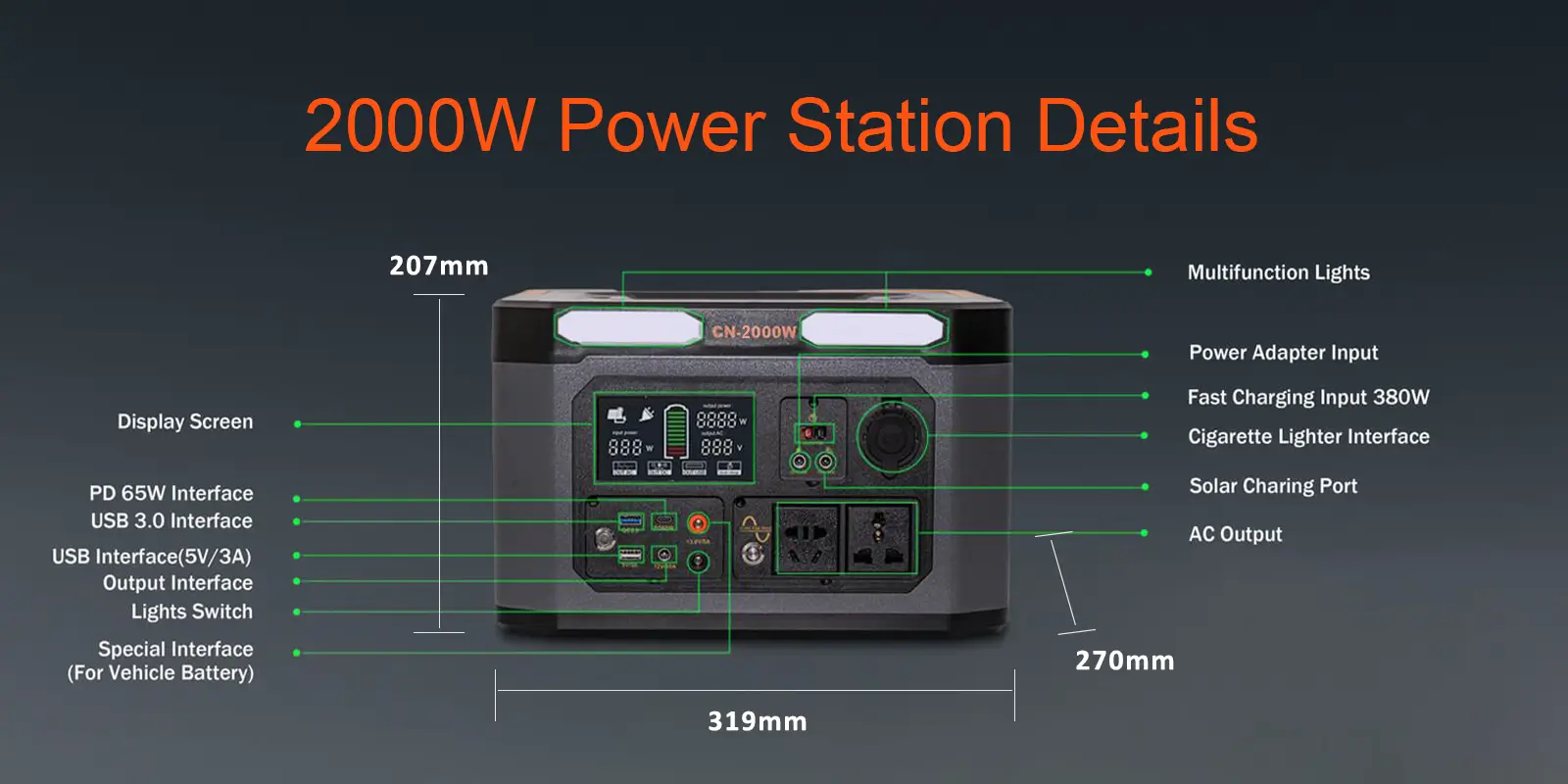 2000W Power Station Backup Detail