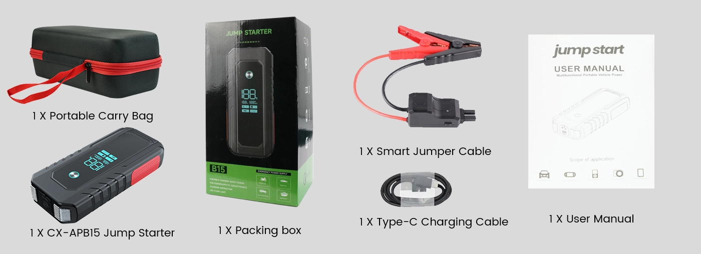 Packaging list of Jump Starter CX-APB15