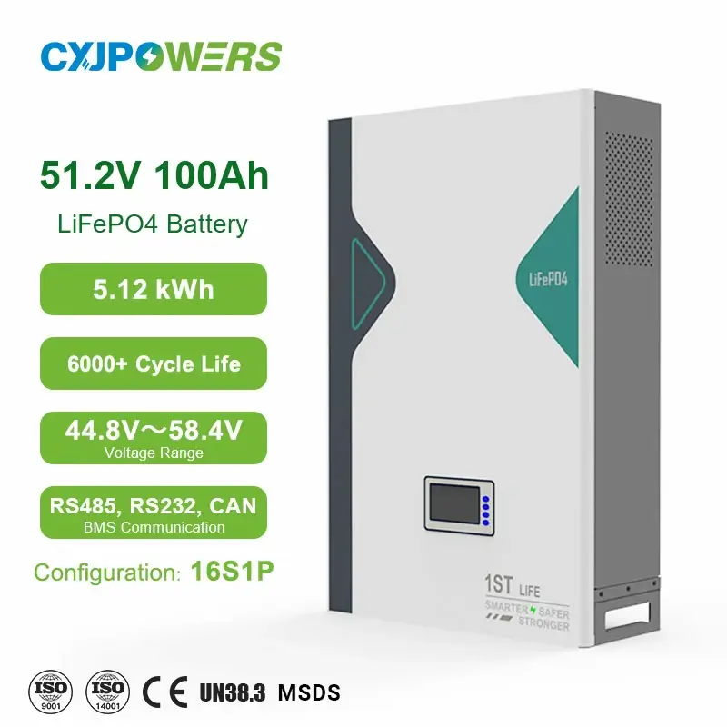 51.2V 100Ah Wall-mounted LiFePO4 Battery 5kWh