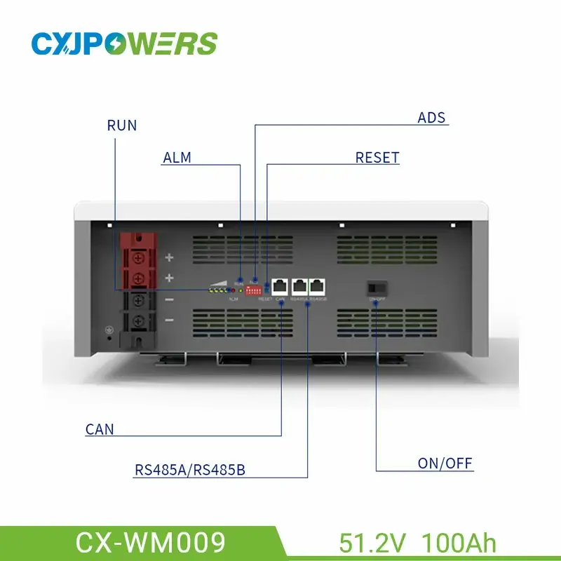 51.2V 100Ah Wall-mounted LiFePO4 Battery 5kWh