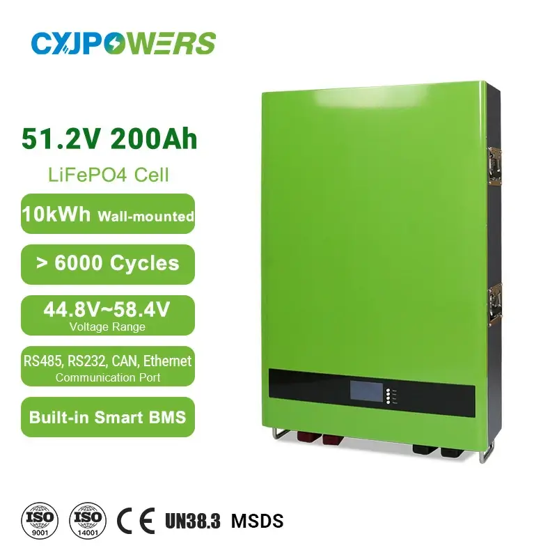 51.2V 200Ah Wall Mounted 10kWh LiFePO4 Battery