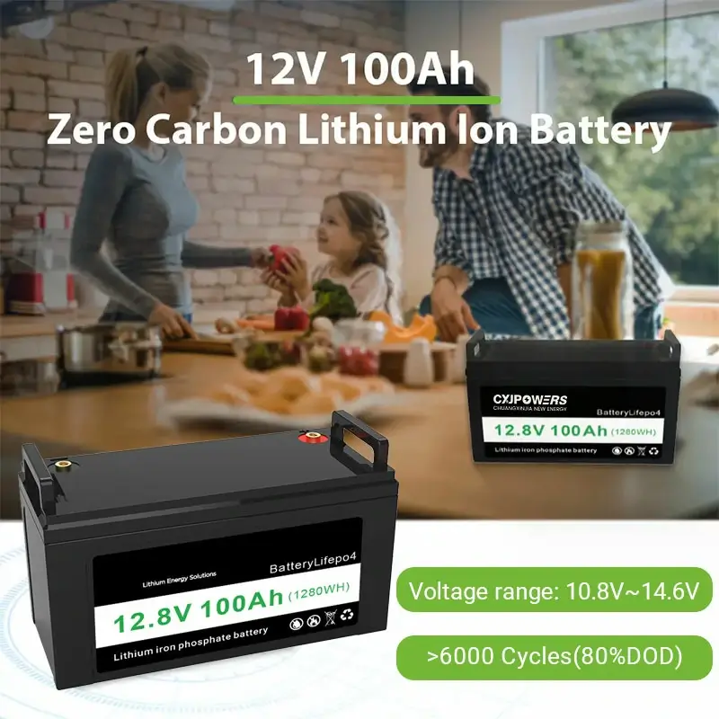 Rechargeable 12.8V 100Ah LiFePO4 Battery