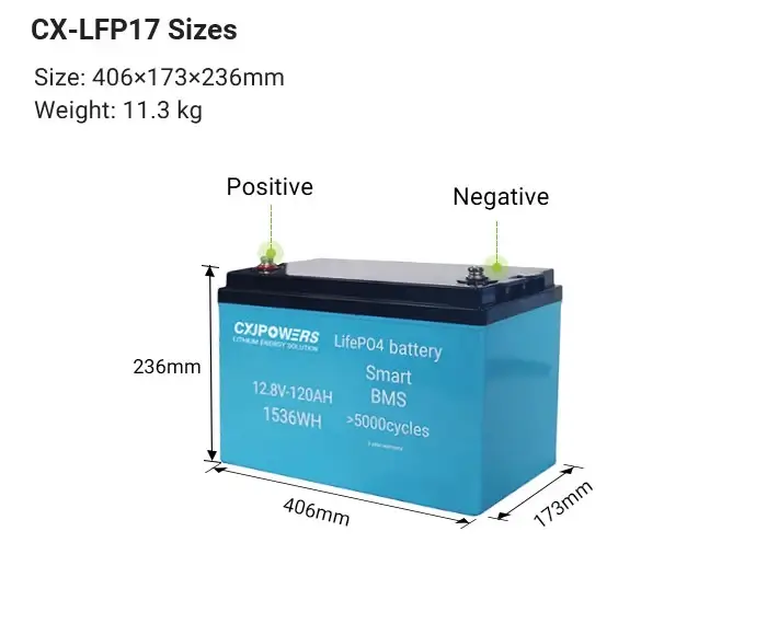 sizes of 12v 120ah lifepo4 battery cx-lfp17