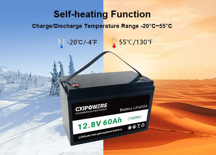 self-heating function, charge/discharge temperature range -20℃~55℃