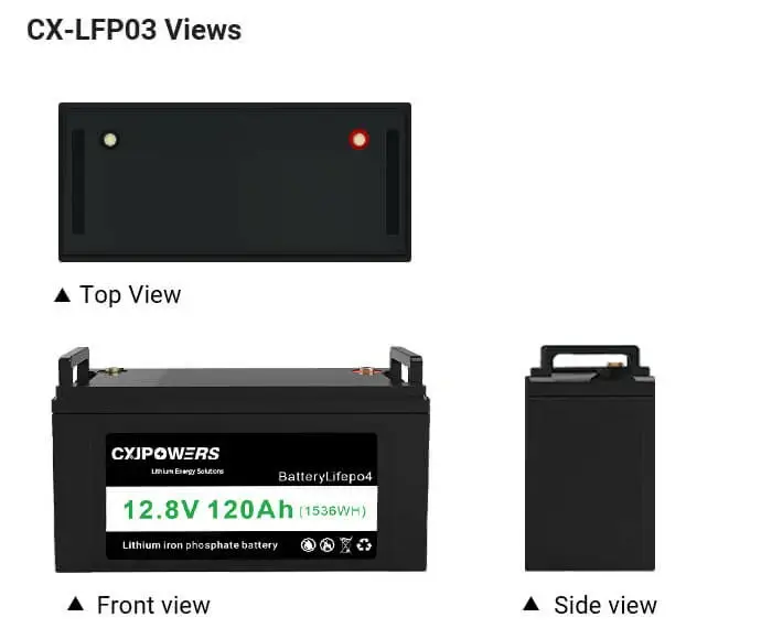 views of 12v 120ah lifepo4 battery cx-lfp03