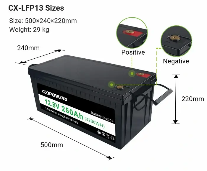 size of 12v 200ah lifepo4 battery cx-lfp13