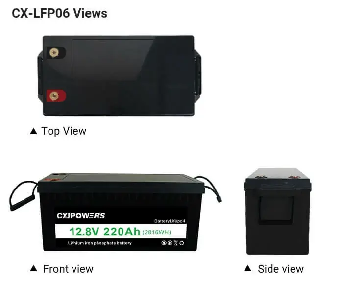 views of 12v 220ah lifepo4 battery cx-lfp06